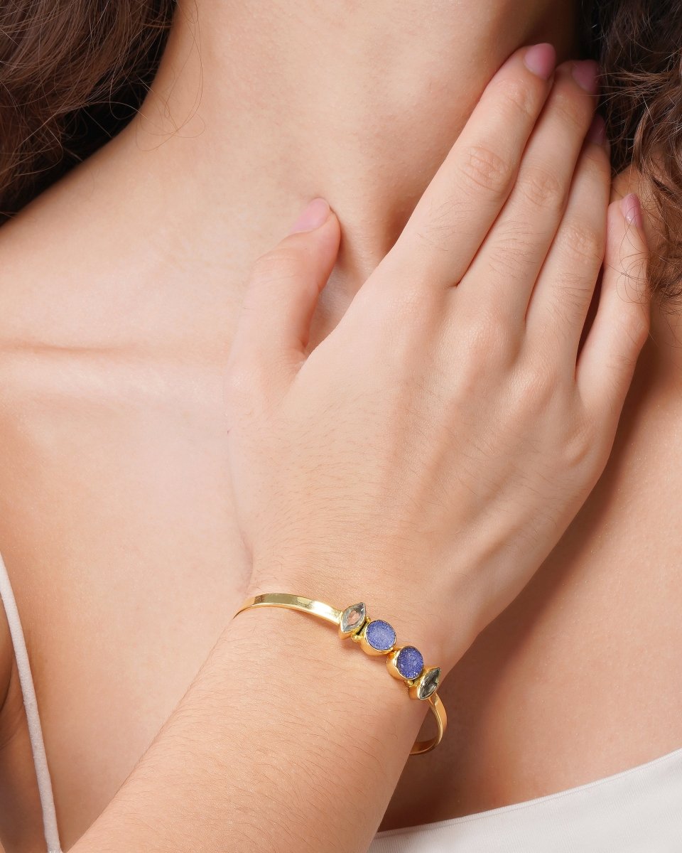 Solstice Royal Blue Solar Druzy & Crystal Cuff Bracelet - Jiaarajewellery