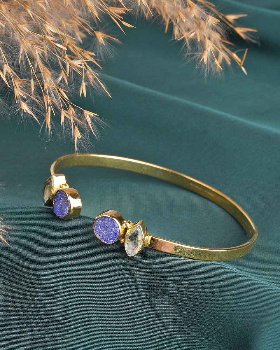 Solstice Royal Blue Solar Druzy & Crystal Cuff Bracelet - Jiaarajewellery