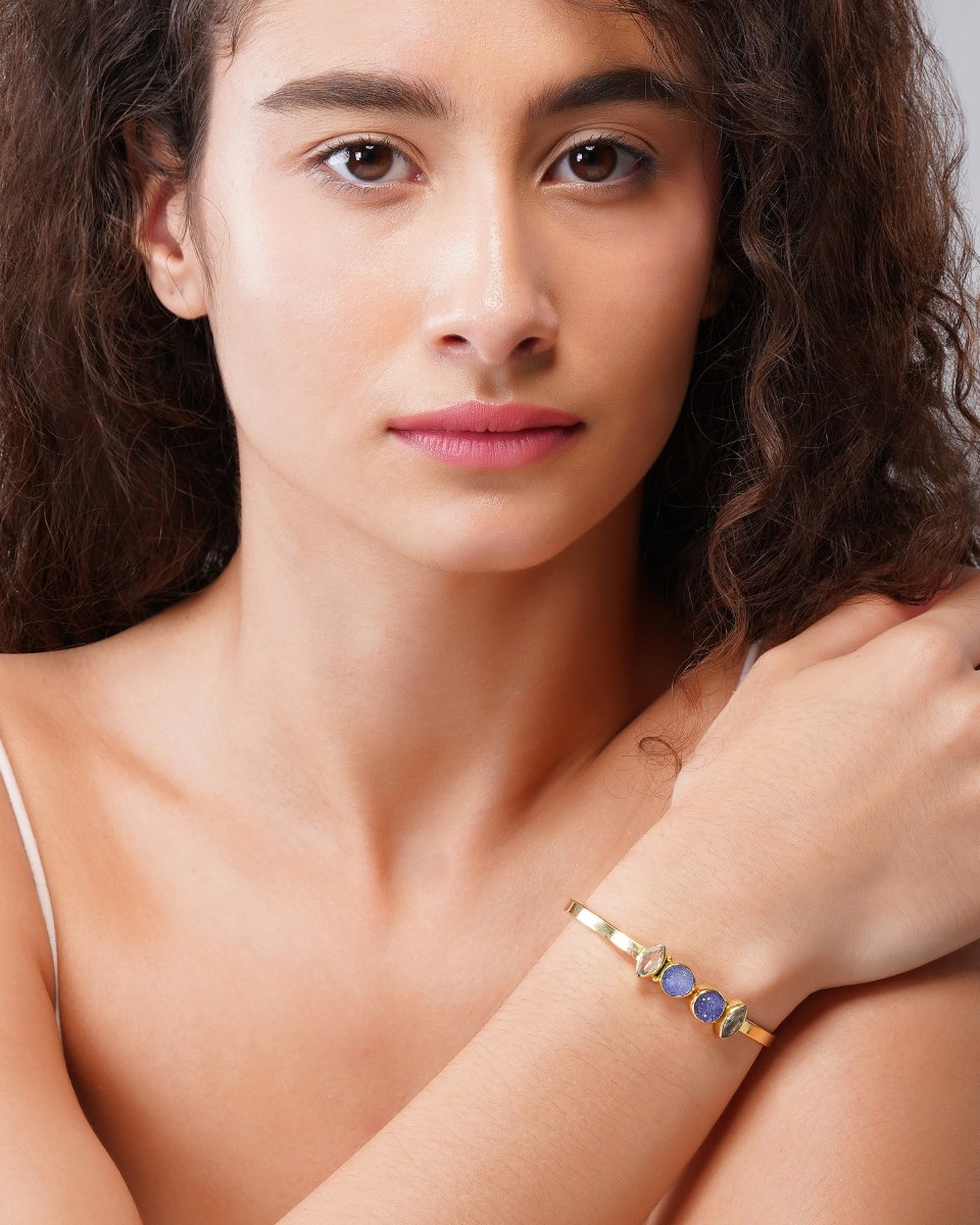 Solstice Royal Blue Solar Druzy & Crystal Cuff Bracelet - Jiaarajewellery