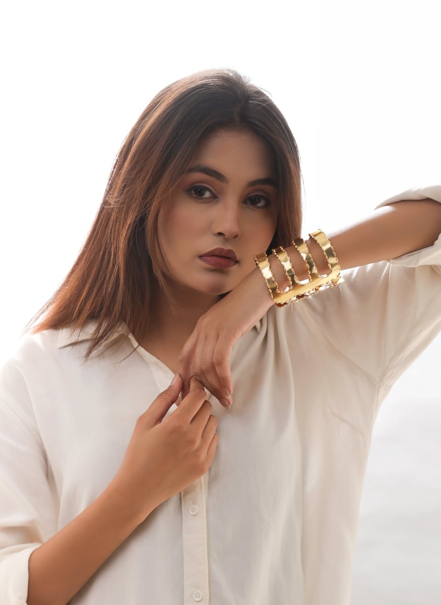 Spiral long shimmery handcuff bracelet - Jiaarajewellery