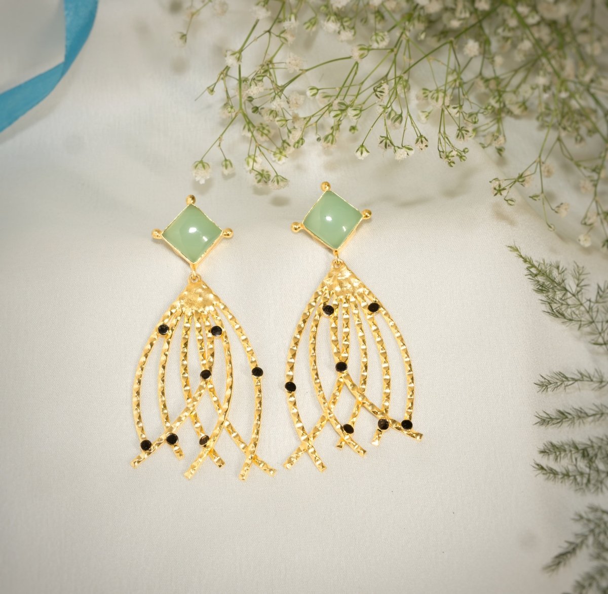 Square Stone waterfall Geometric Earrings - B - Jiaarajewellery