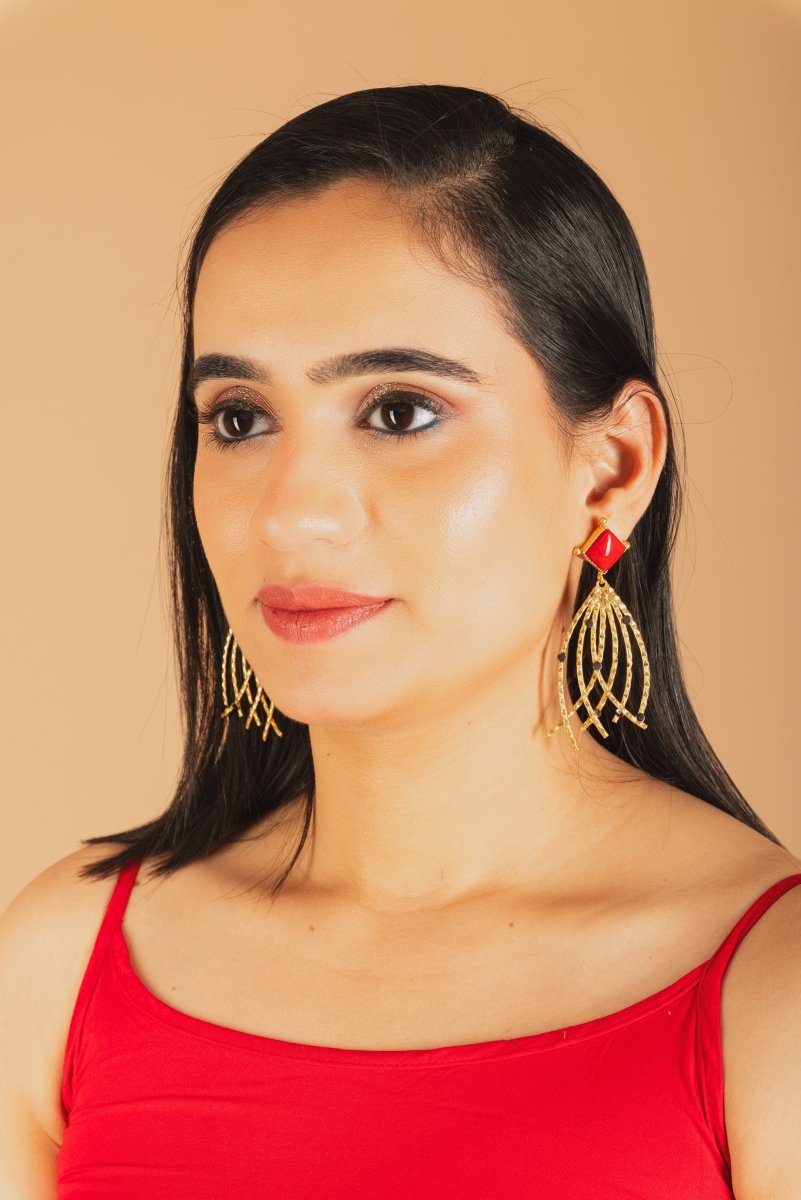 Square Stone waterfall Geometric Earrings - R - Jiaarajewellery