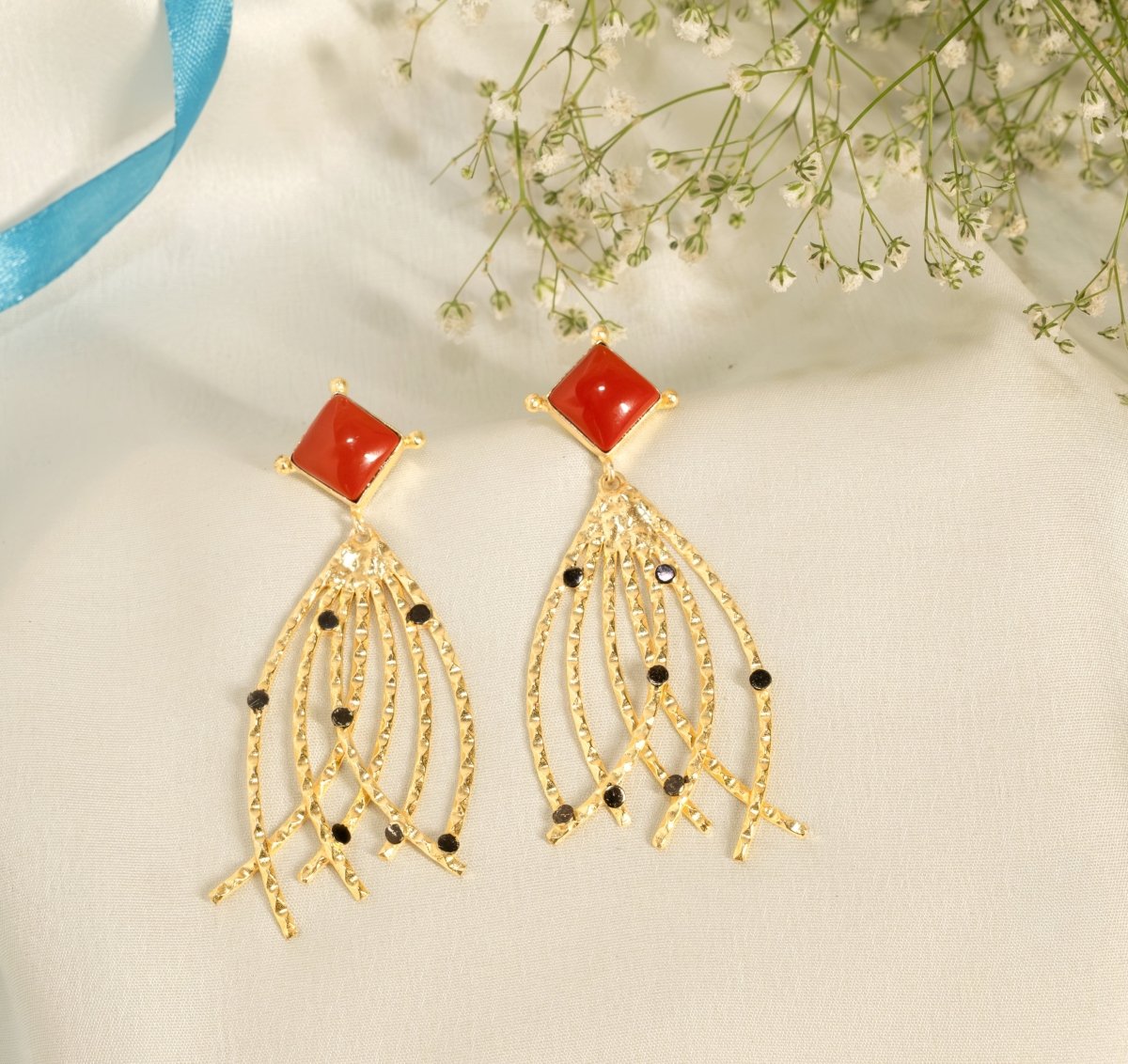 Square Stone waterfall Geometric Earrings - R - Jiaarajewellery