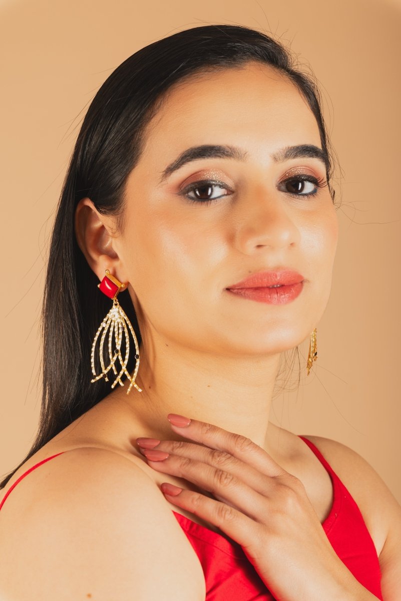 Square Stone waterfall Geometric Earrings - R - Jiaarajewellery