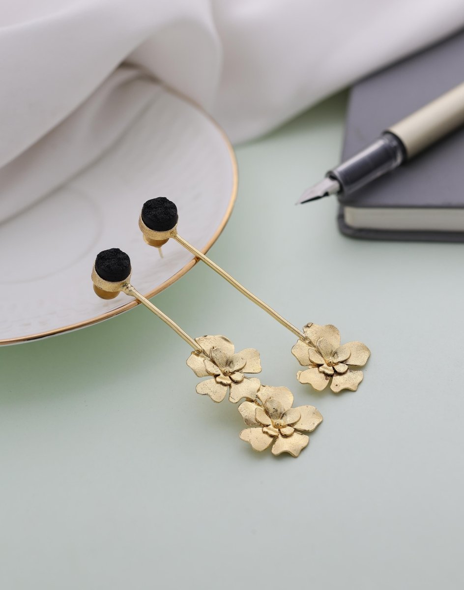 Stone & Flower Updown Earrings - B - Jiaarajewellery