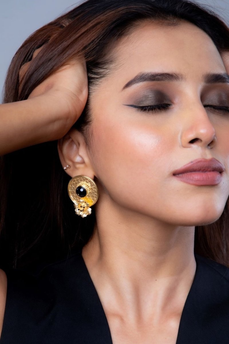 Stone Studded black Coin Earrings - Jiaarajewellery