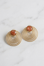 Stone Studded Spiral Earrings- Rust Orange - Jiaarajewellery
