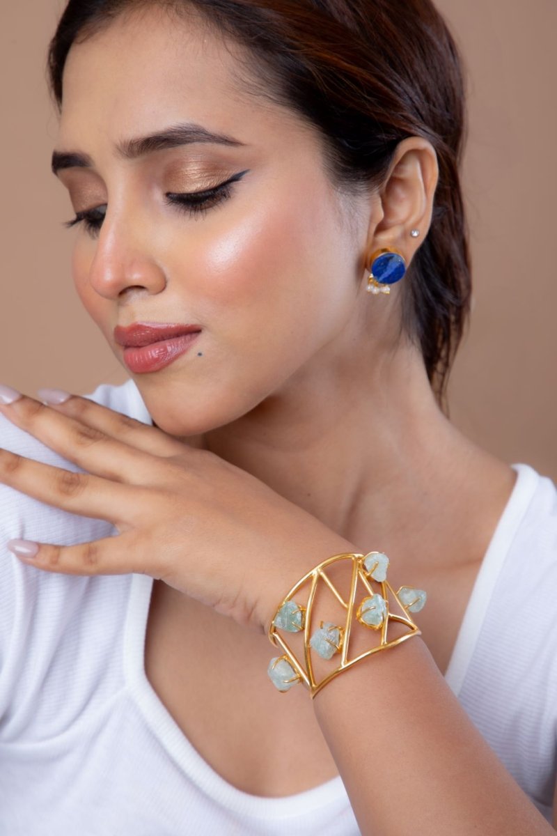 Stone Studded Zigzag Cuff Bracelet - Jiaarajewellery