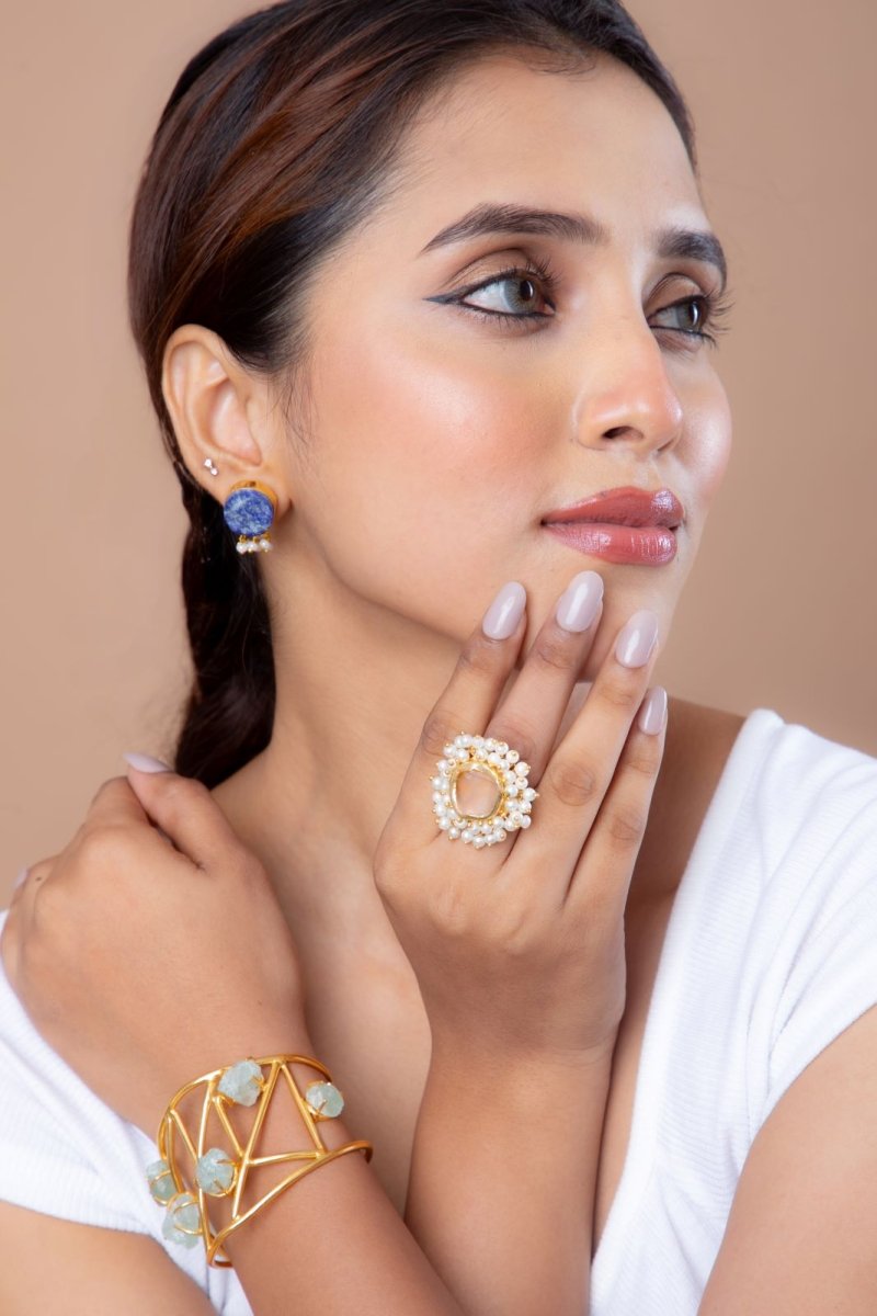 Stone Studded Zigzag Cuff Bracelet - Jiaarajewellery