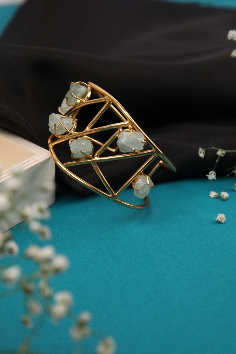 Stone Studded Zigzag Cuff Bracelet - Jiaarajewellery