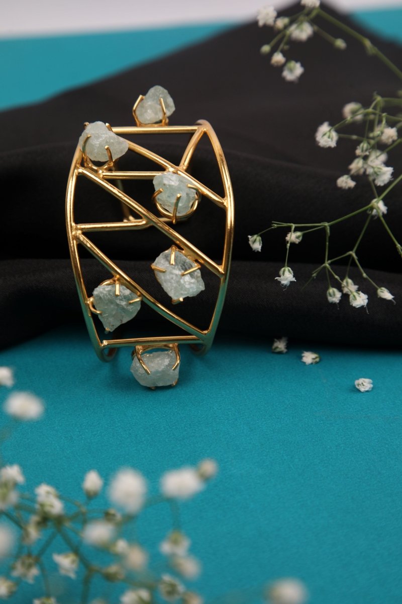 Stone Studded Zigzag Cuff Bracelet - Jiaarajewellery