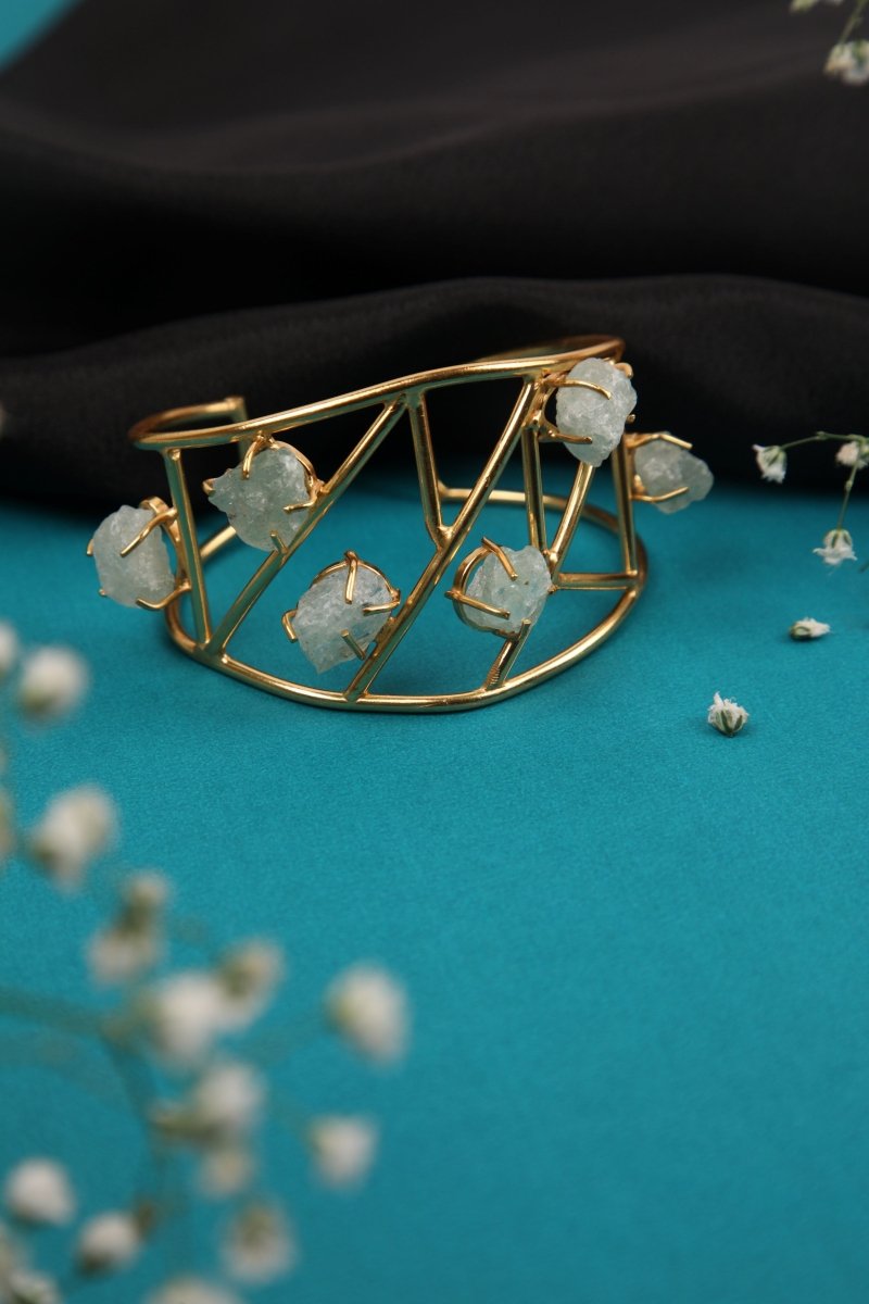 Stone Studded Zigzag Cuff Bracelet - Jiaarajewellery