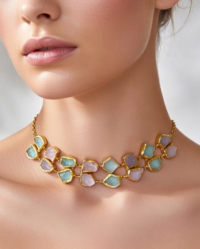 Stone Symphony double layer Necklace - Green - Jiaarajewellery