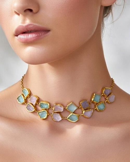 Stone Symphony double layer Necklace - Green - Jiaarajewellery