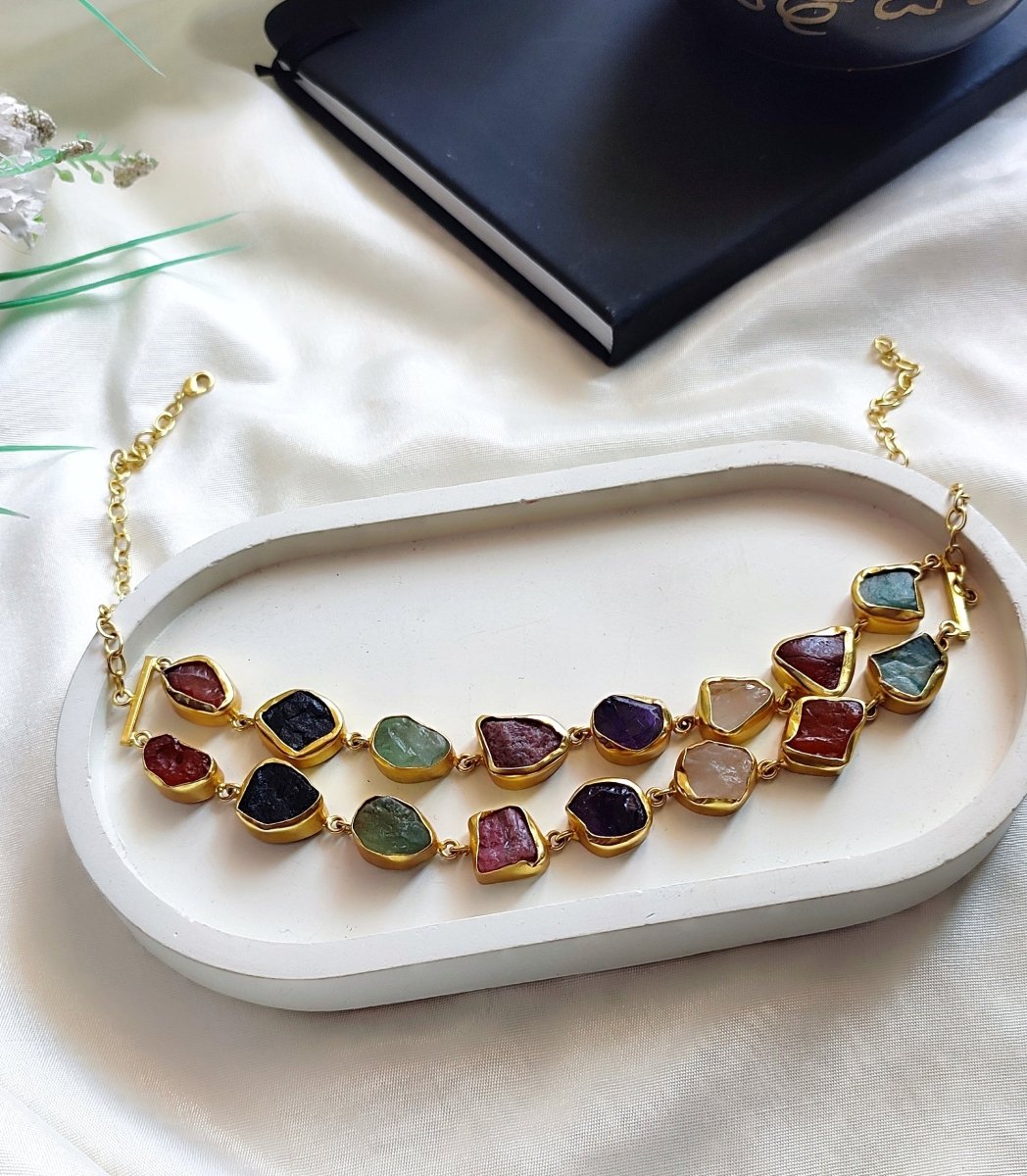 Stone Symphony double layer Necklace - Multicolor - Jiaarajewellery
