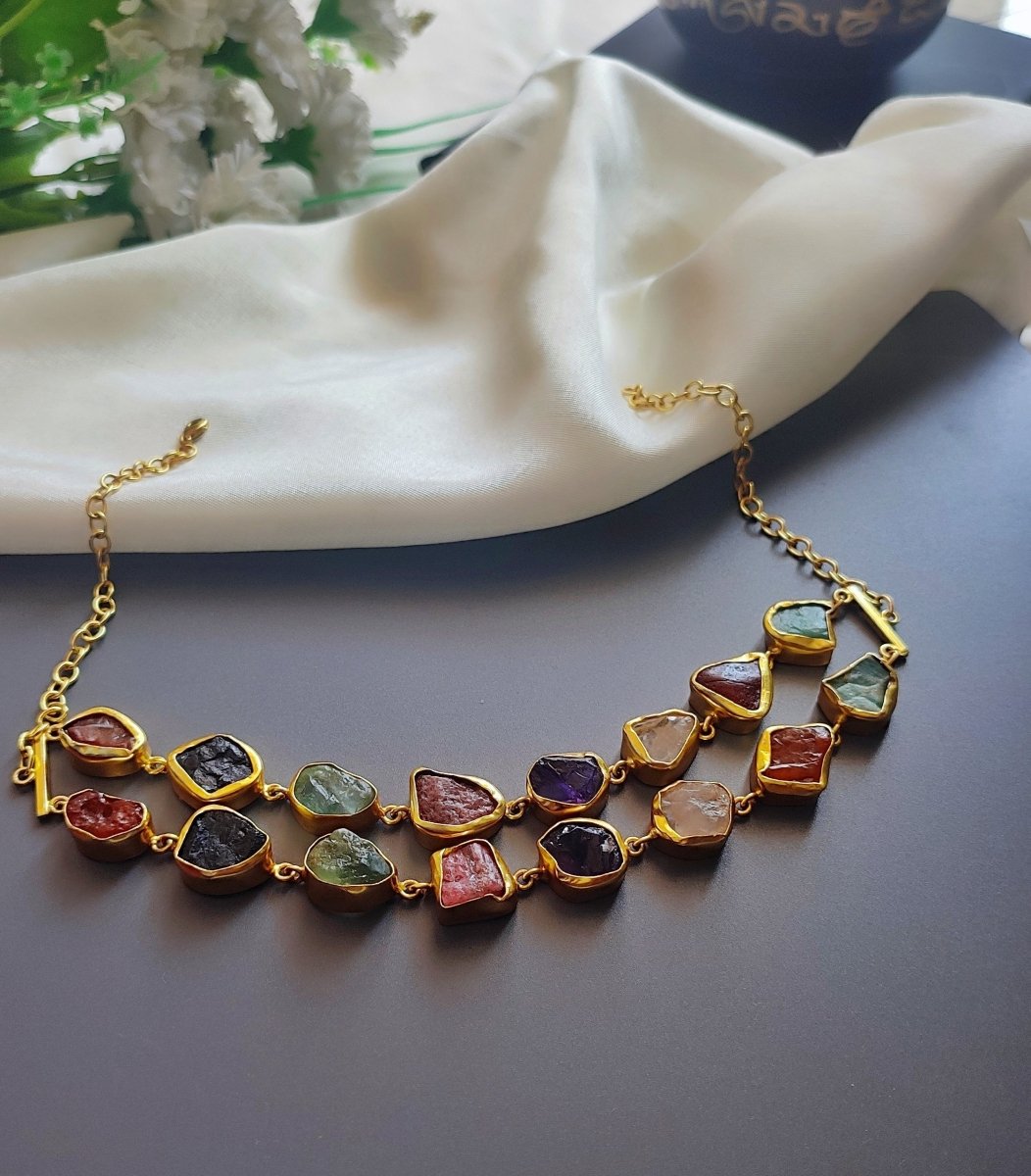 Stone Symphony double layer Necklace - Multicolor - Jiaarajewellery