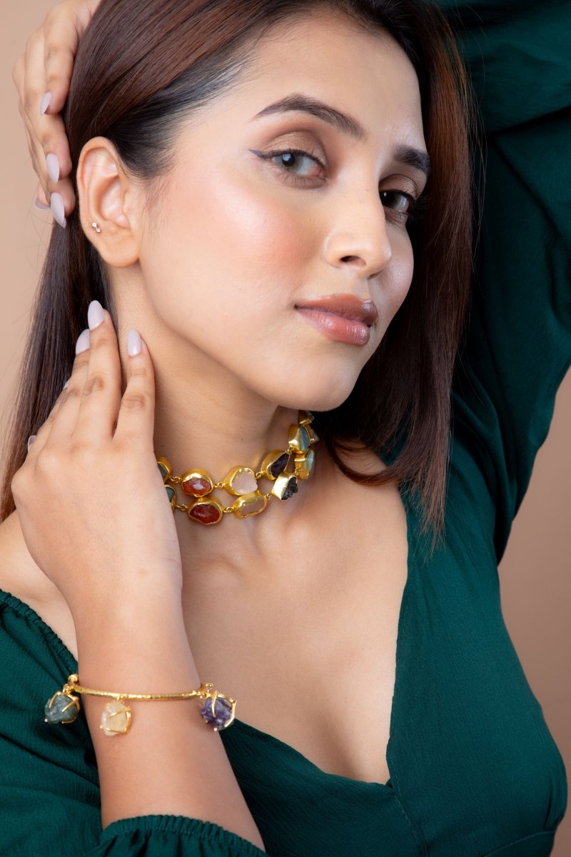 Stone Symphony double layer Necklace - Multicolor - Jiaarajewellery