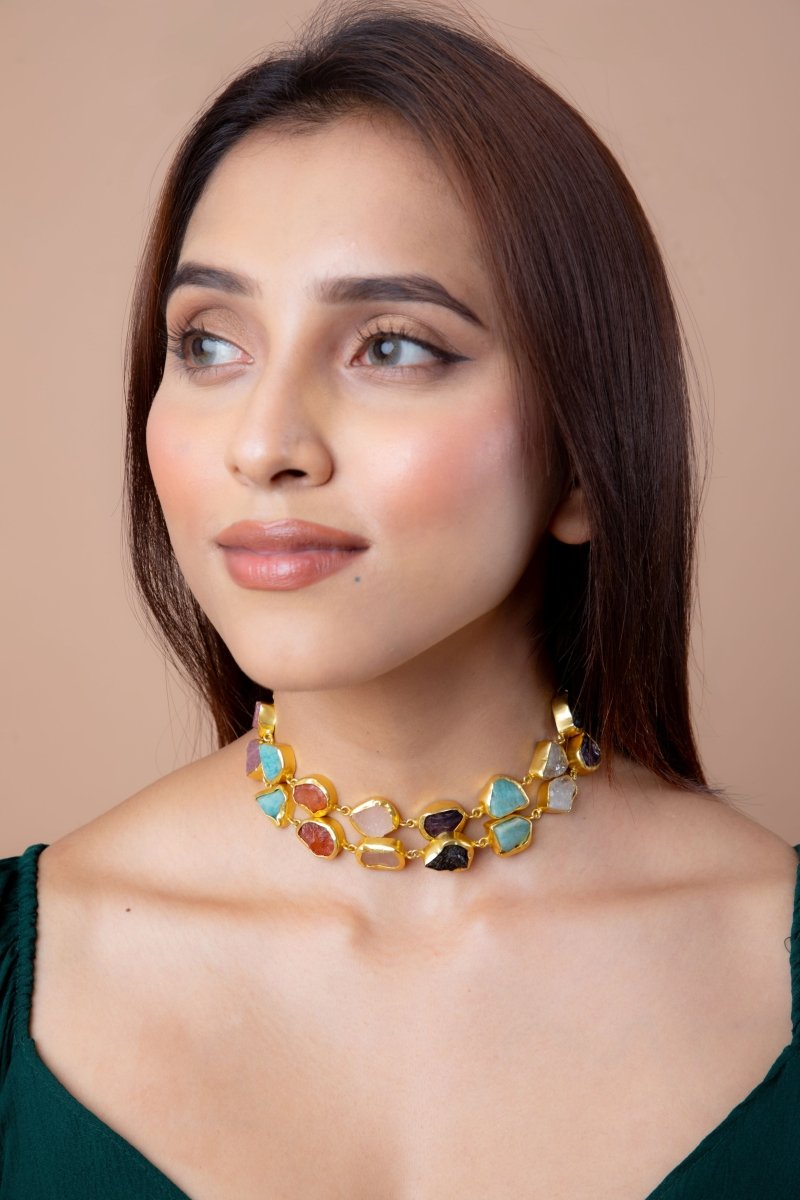 Stone Symphony double layer Necklace - Multicolor - Jiaarajewellery
