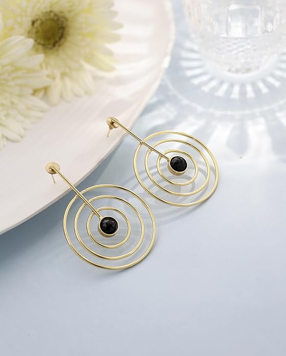 SunStone Spiral Wire Earrings - Black - Jiaarajewellery