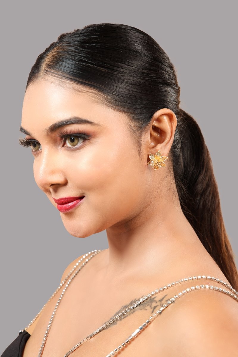 Textured Multilayered Floral Stud Earrings - Jiaarajewellery