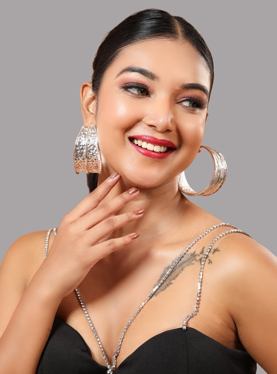 Textured Silver Plated Hoop Earrings - Jiaarajewellery