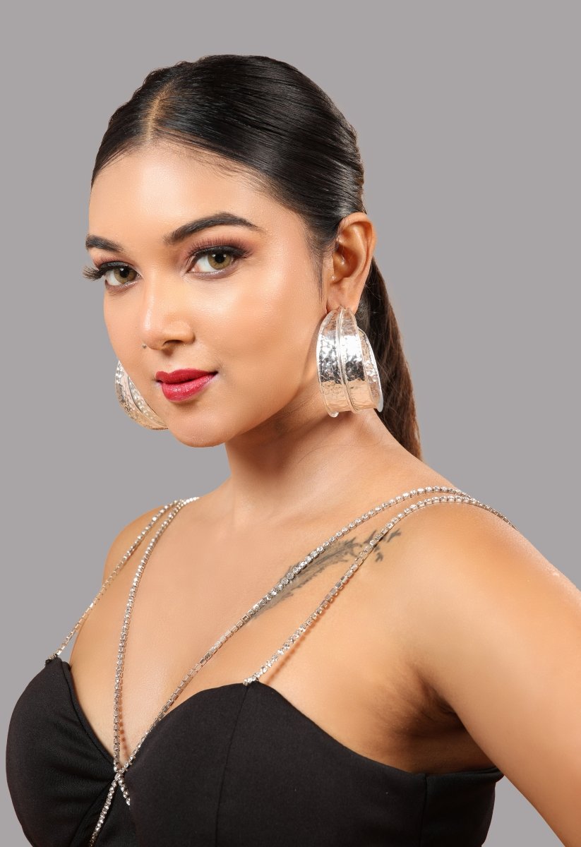 Textured Silver Plated Hoop Earrings - Jiaarajewellery