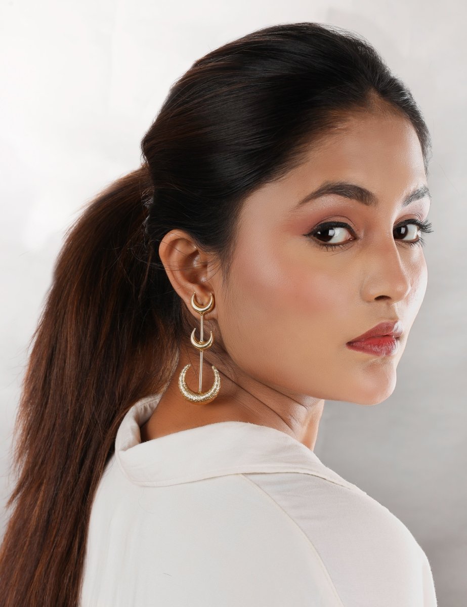 Textured Triple Half moon Earrings - Jiaarajewellery