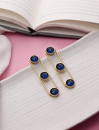 Tri Stone Dangle Earrings - Blue - Jiaarajewellery