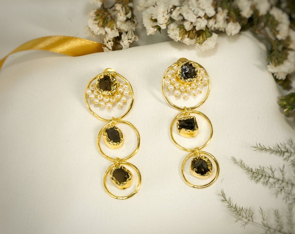 Tri Stone drop loop Earrings - B - Jiaarajewellery
