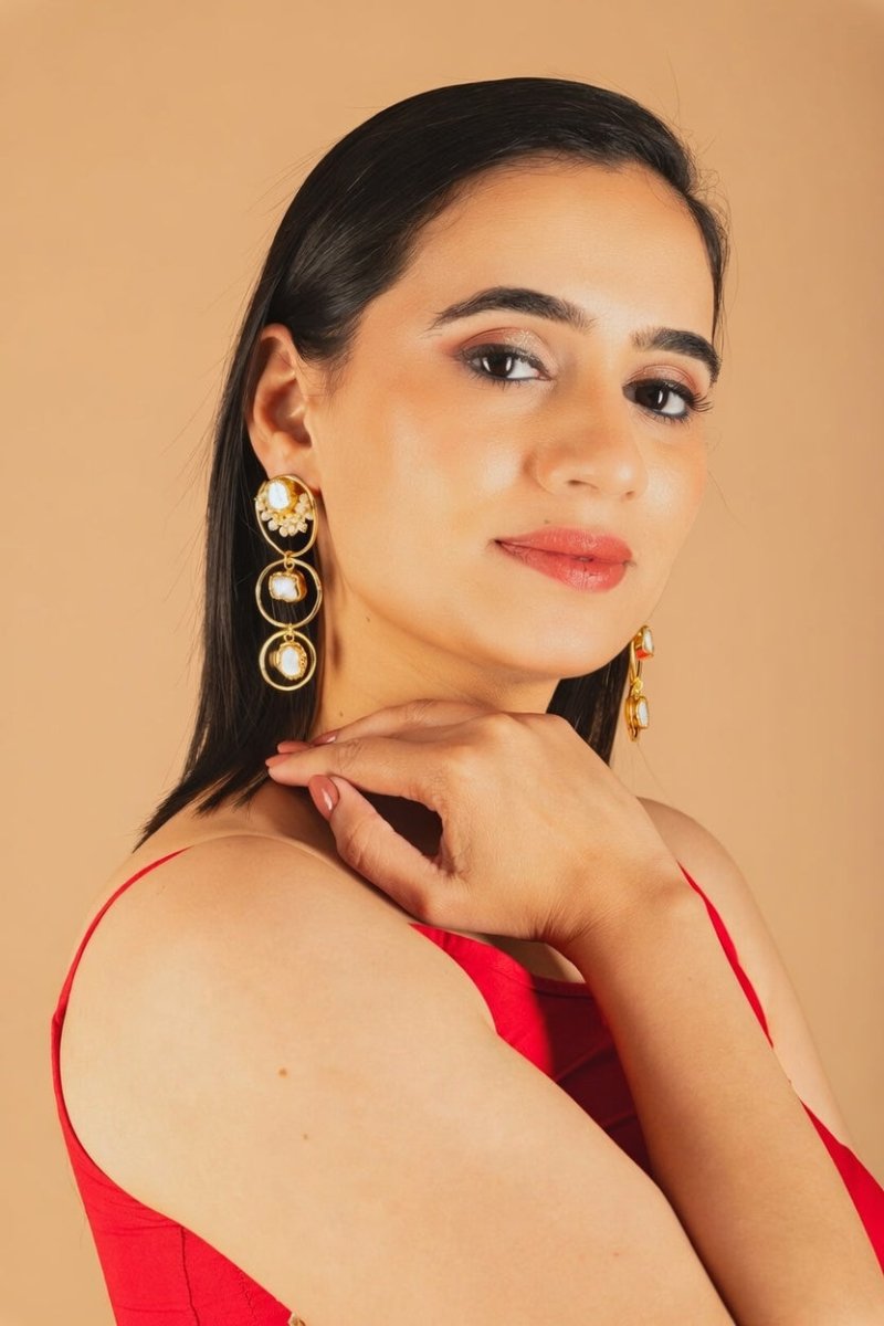 Tri Stone drop loop Earrings - B - Jiaarajewellery