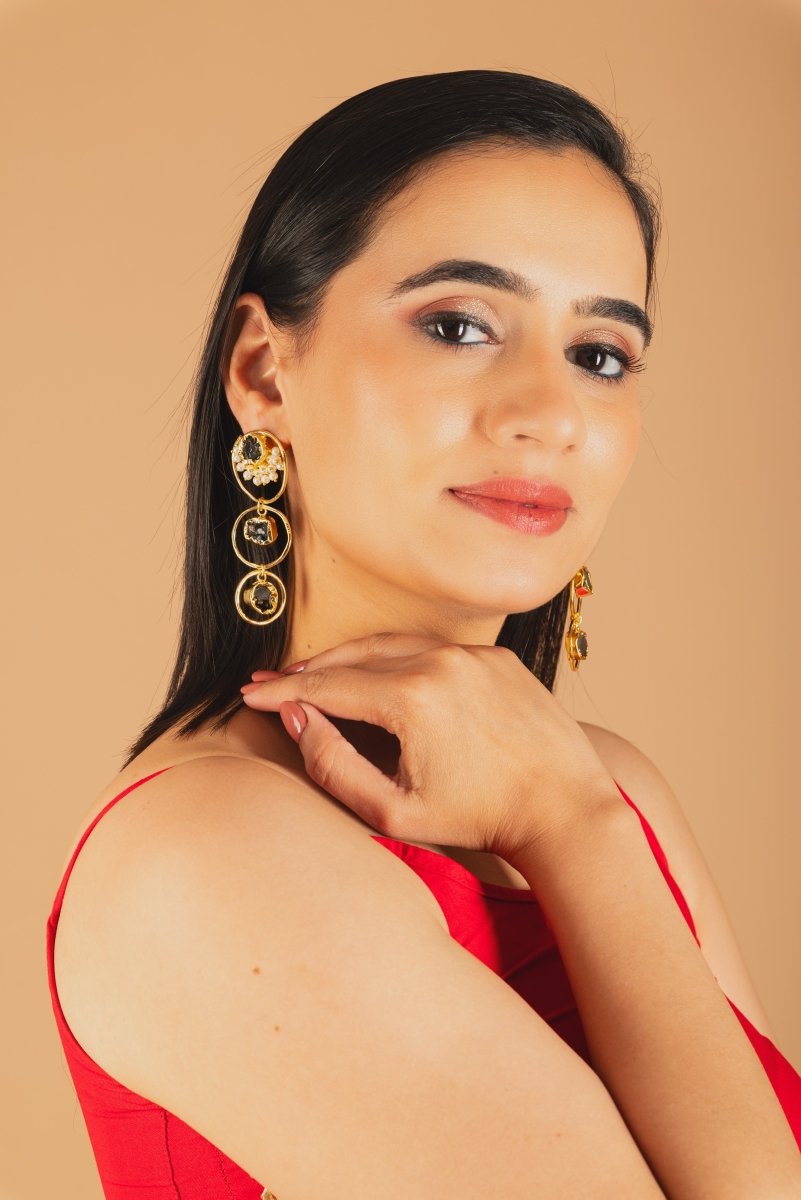 Tri Stone drop loop Earrings - B - Jiaarajewellery