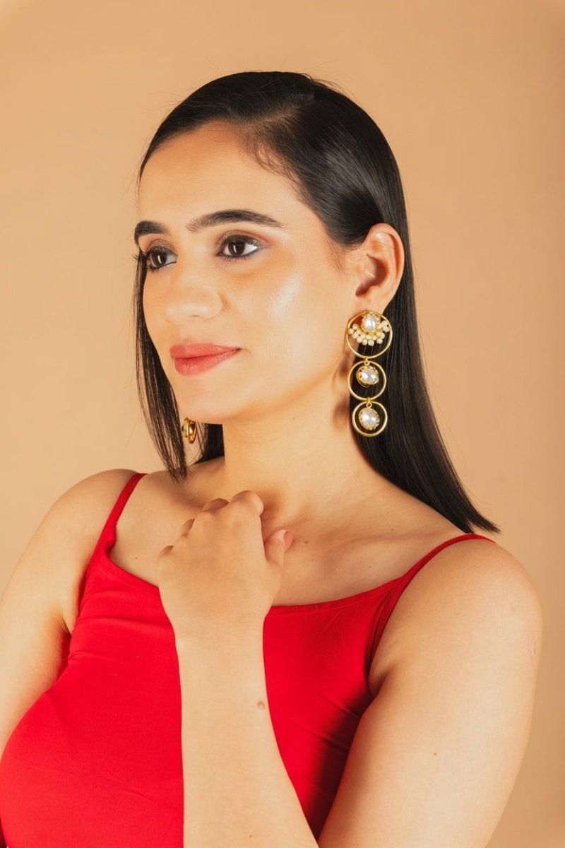 Tri Stone drop loop Earrings - White - Jiaarajewellery