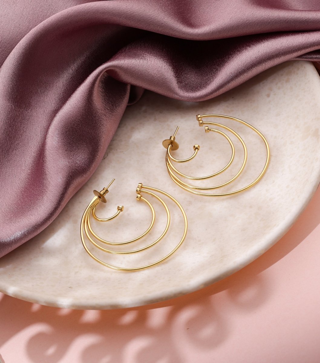 Triple Hoop Wire Brass Earrings - Jiaarajewellery