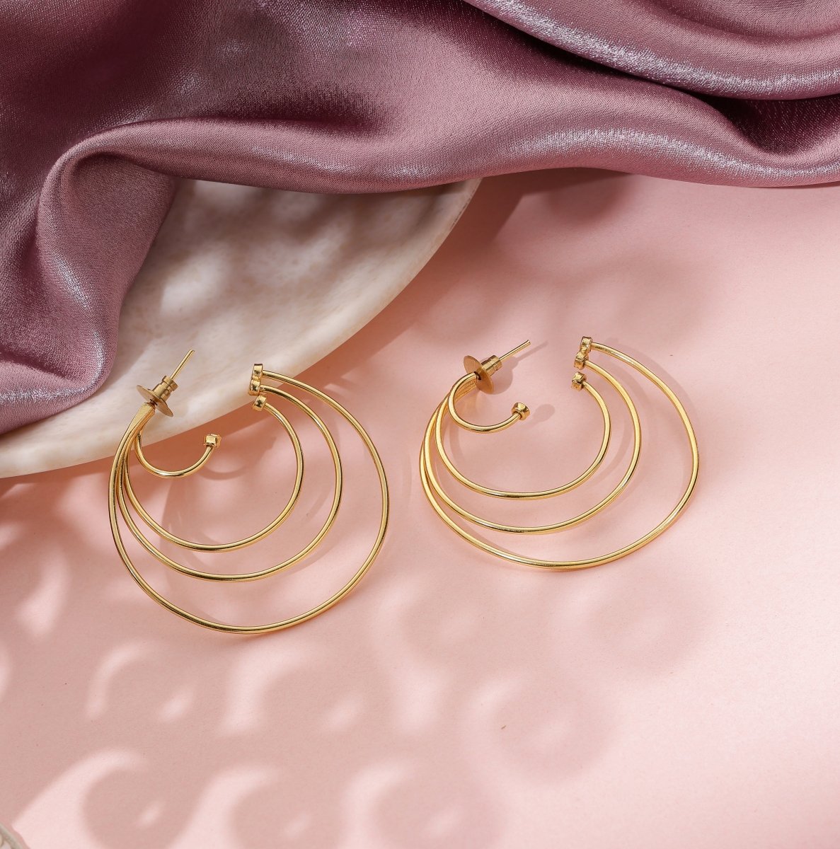 Triple Hoop Wire Brass Earrings - Jiaarajewellery