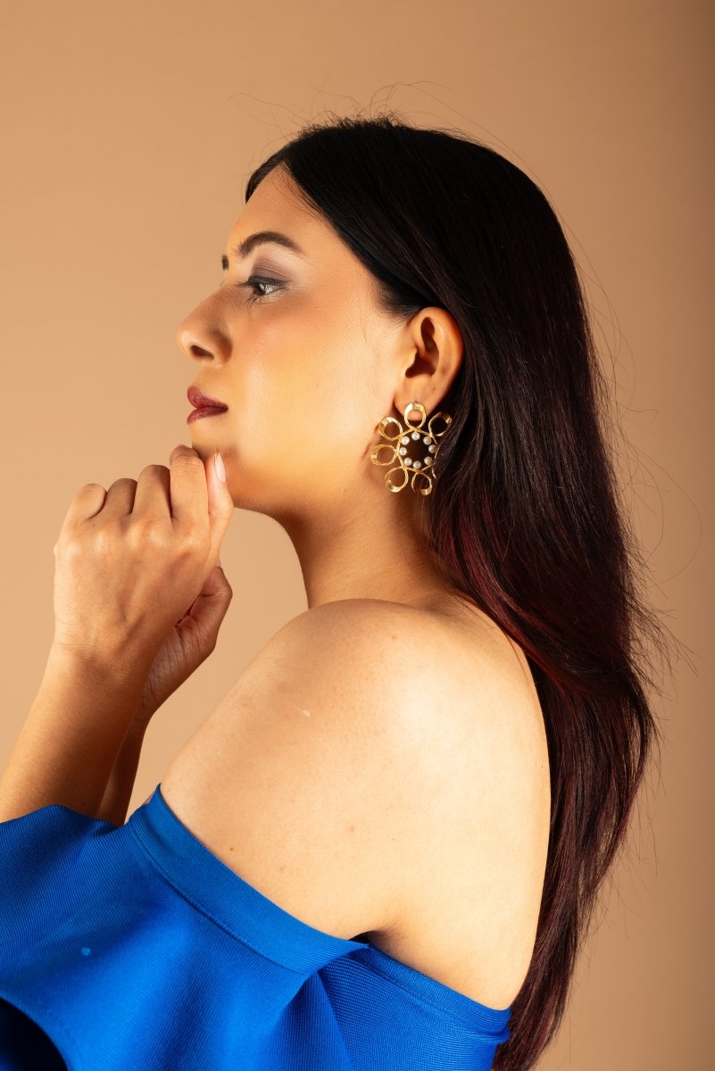 Twist & Twirl Pearl Studded Flower Earrings - Jiaarajewellery