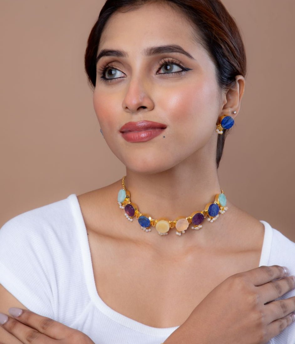 Whispering Stones Multicolor Choker Set - Jiaarajewellery