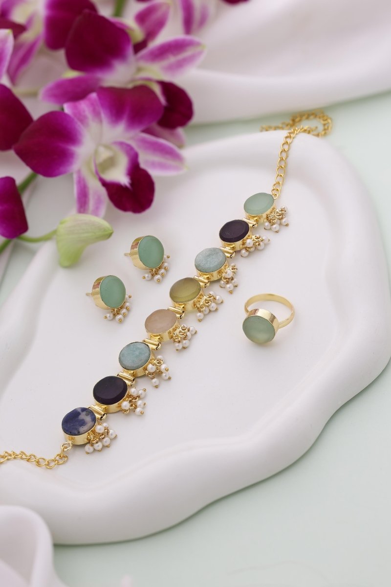 Whispering Stones Multicolor Choker Set - Jiaarajewellery