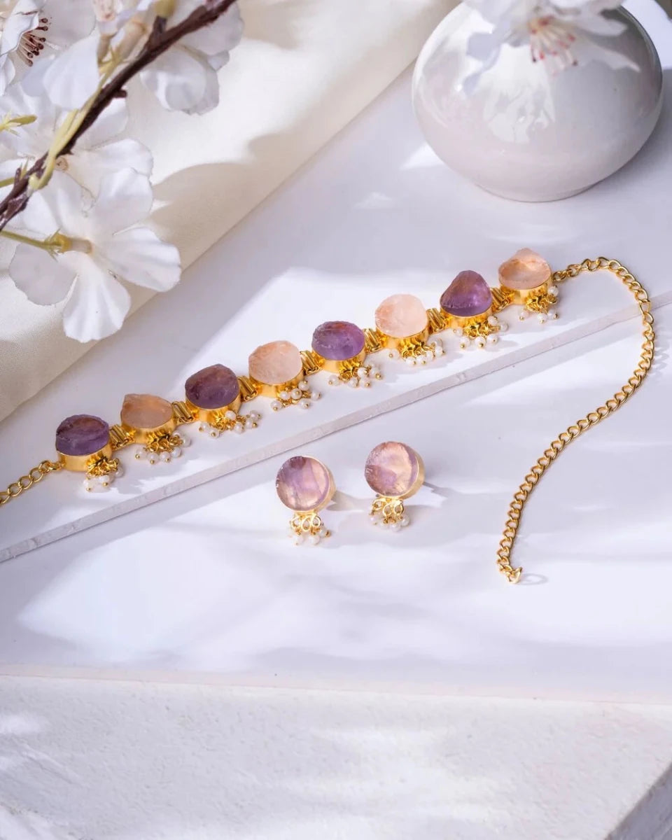 Whispering Stones Multicolor Choker Set - Pastel - Jiaarajewellery