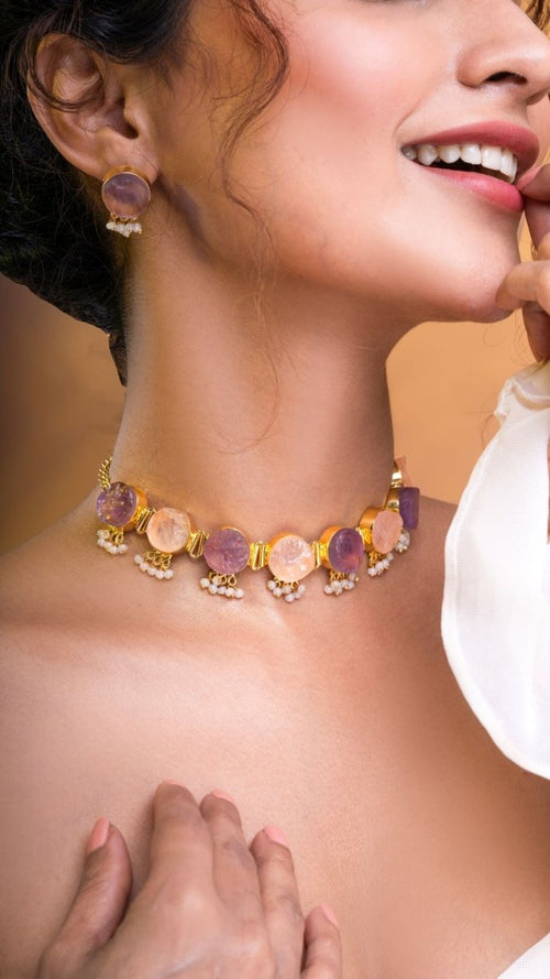 Whispering Stones Multicolor Choker Set - Pastel - Jiaarajewellery