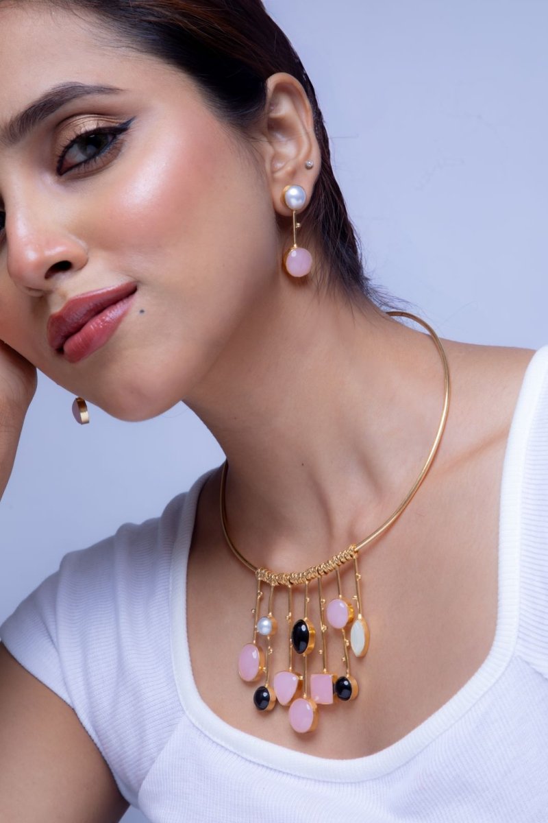 Winterline Hasli Pink - black Necklace - Jiaarajewellery